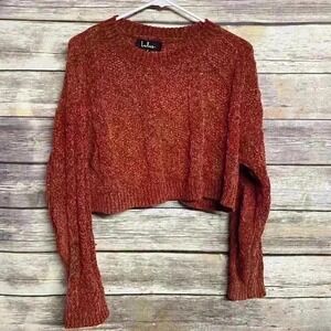 Lulus‎ Orange Chenille Knit Cropped Sweater Long Sleeves Women's Size Small EUC